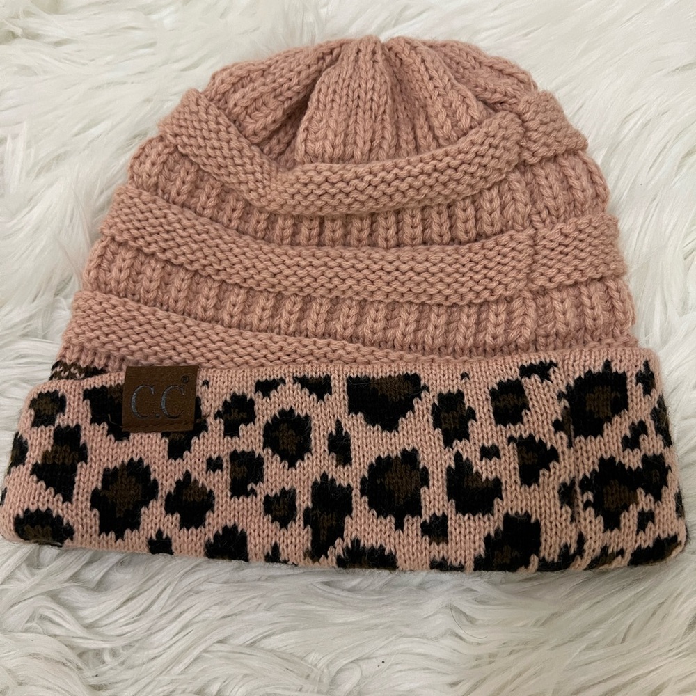C.C  Pink and Black Leopard Beanie